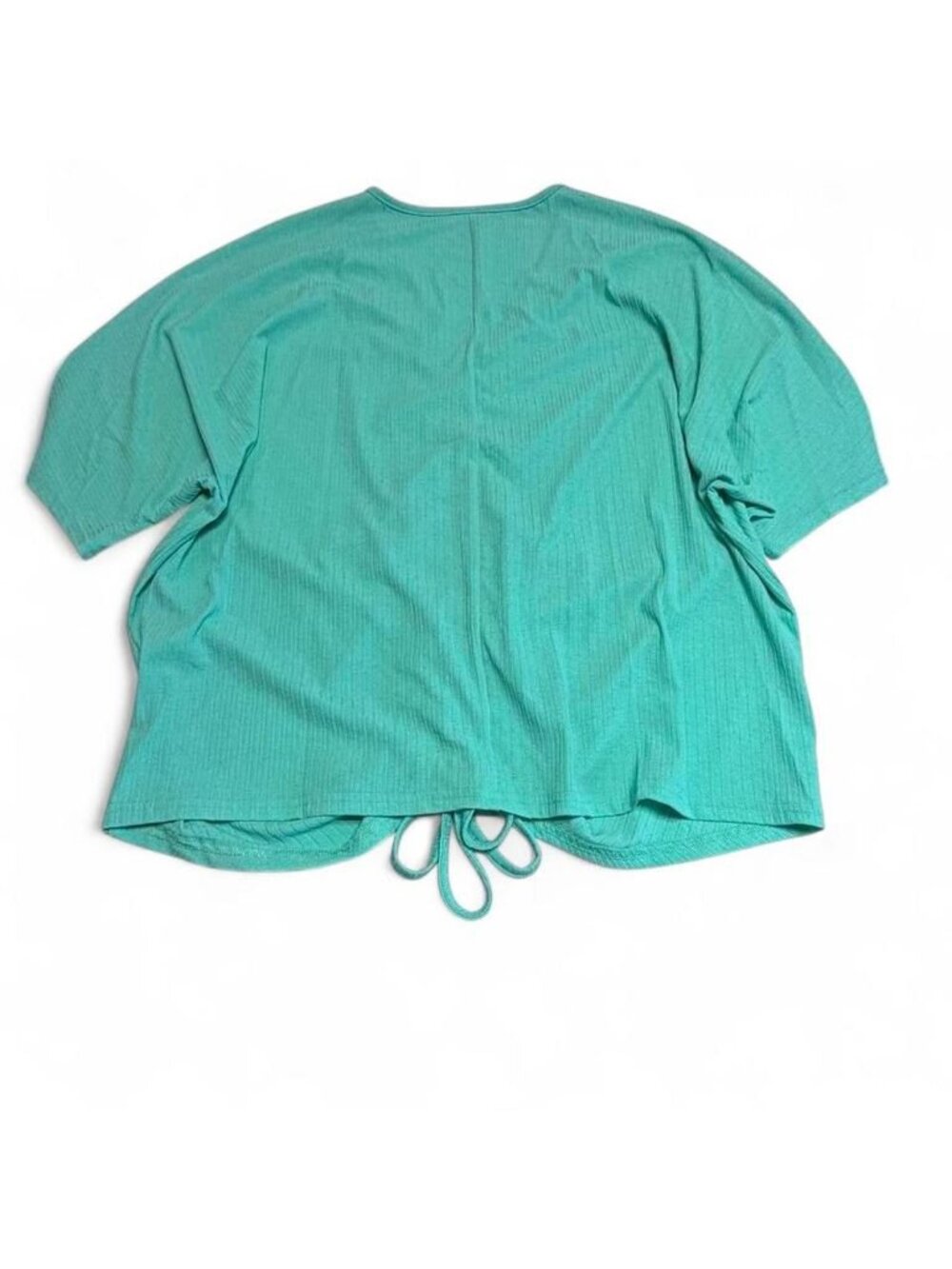 3/$20 Ruched Teal Short Sleeve Blouse Top Women’s 3X Summer Flattering Ribbed - Picture 3 of 6